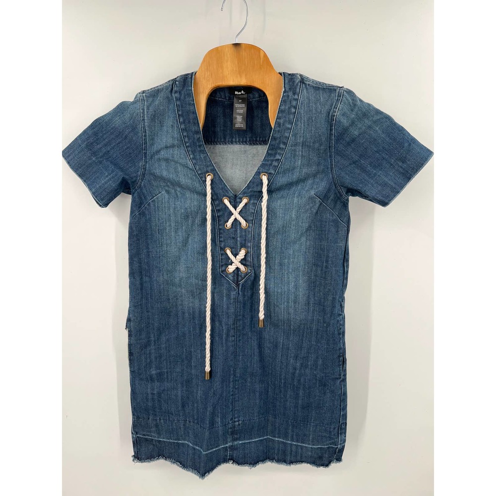 Mark denim with corded neck raw hem mini dress size small
